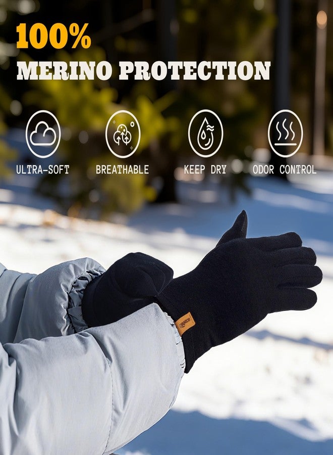 ACUSHLA 100% Merino Wool Glove Liner - Touchscreen Lightweight Base layer Ski Liner Glove for Men & Women Winter Running Hiking Cycling Fishing, 290GSM Black M - Image 2
